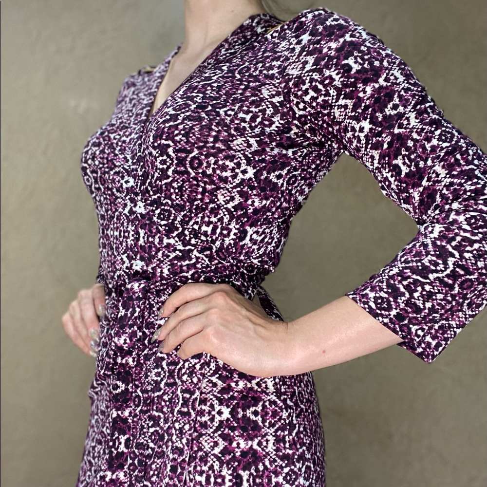 Calvin Klein Size 4 Purple-Pattern Wrap Dress